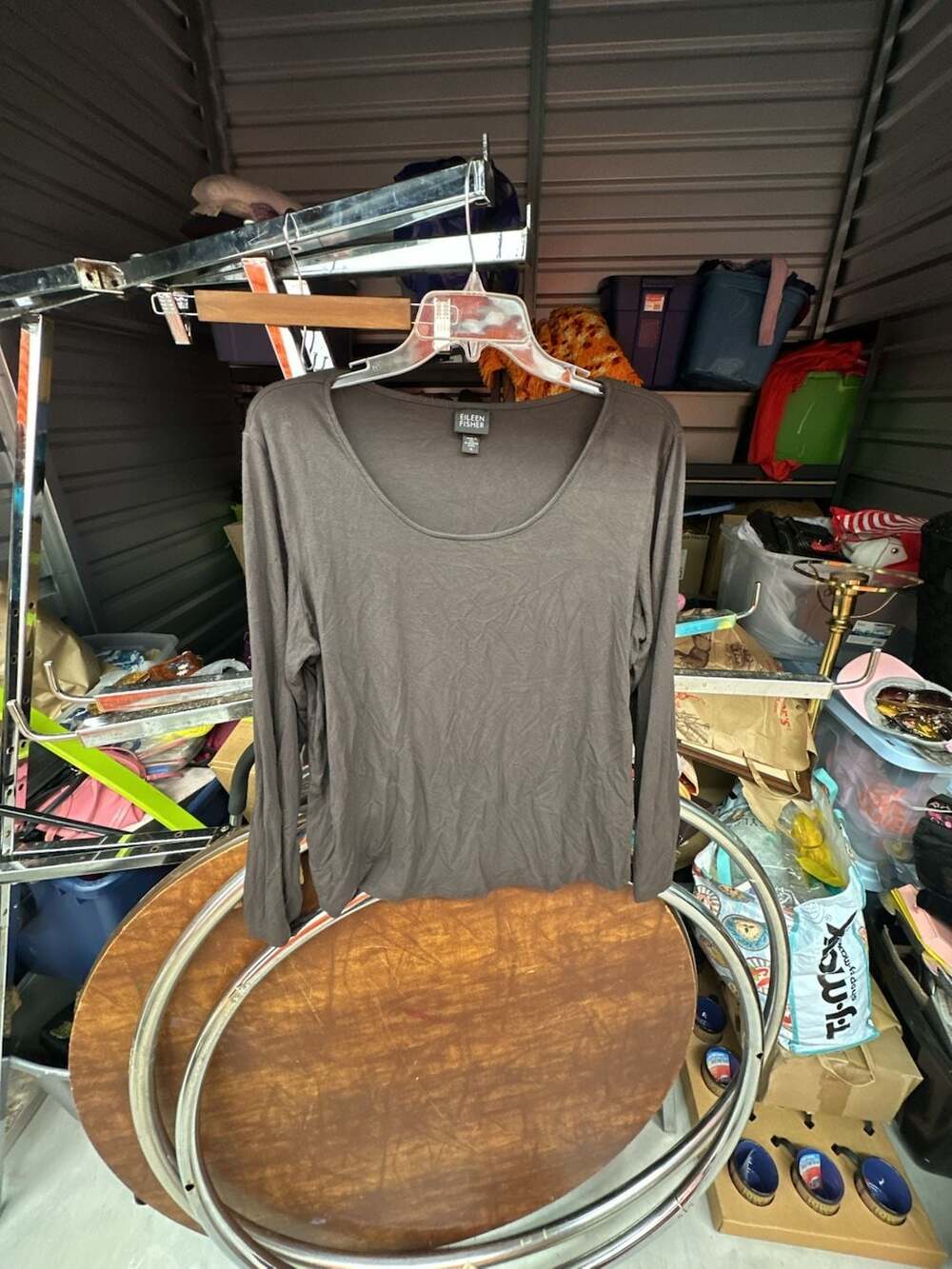 Eileen Fisher Women's Dark Brown Long Sleeve Scoop Neck Top Size XL